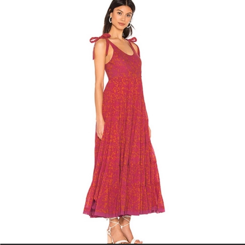 Free People Pink and Orange Tie-Shoulder Maxi Dress